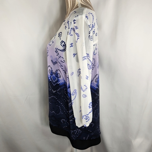 AB Studio White Blue Purple Heart Pattern Button Neck Top Size Medium - Picture 4 of 11